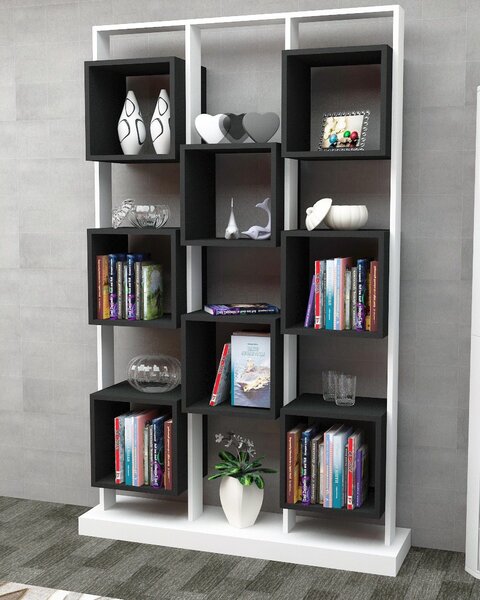 Biblioteca EDGE, alb/negru, PAL melaminat, 120x30x188 cm