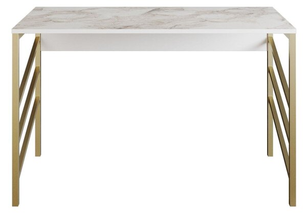 Masa birou TUNA, alb/auriu, PAL melaminat/metal, 120x60x75 cm