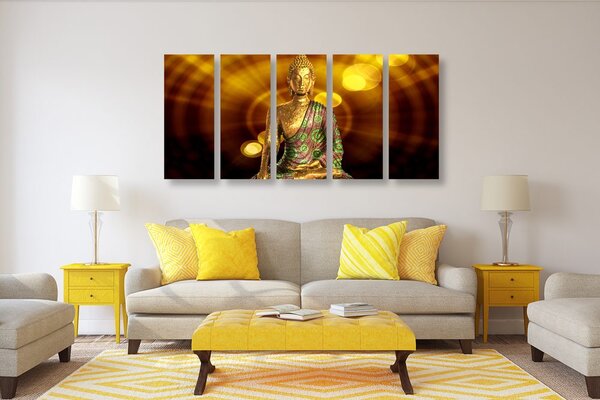 Tablou 5-piese statuie Buddha cu fundal abstract