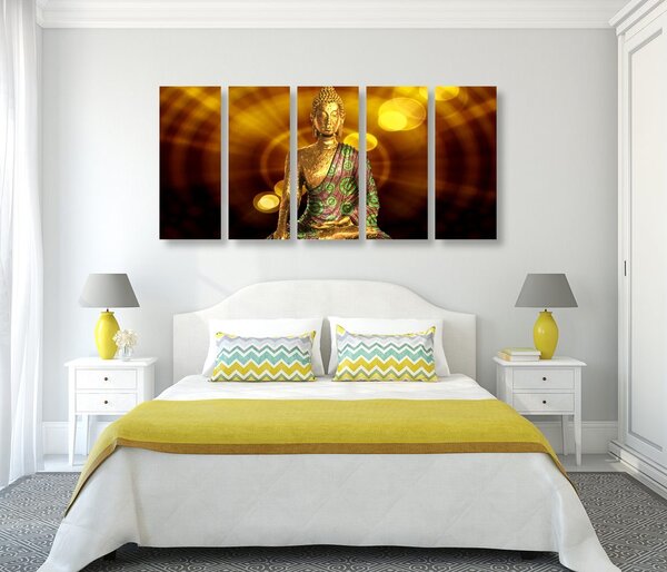 Tablou 5-piese statuie Buddha cu fundal abstract