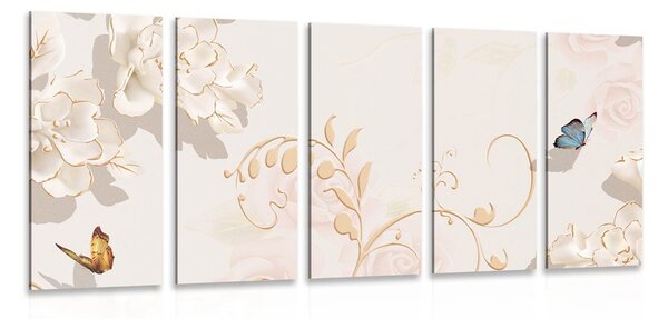 Tablou 5-piese natura moartă vintage cu fluture