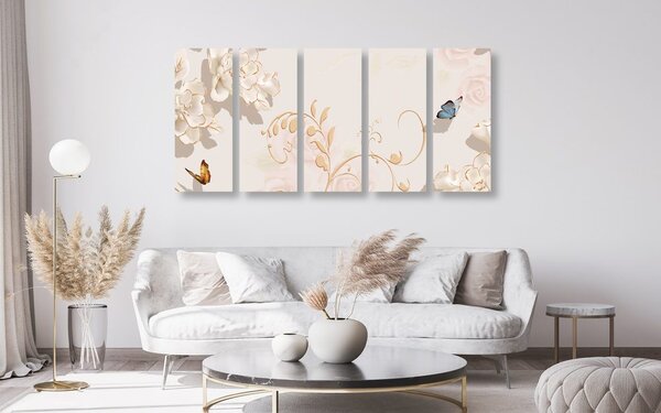 Tablou 5-piese natura moartă vintage cu fluture