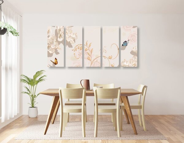 Tablou 5-piese natura moartă vintage cu fluture