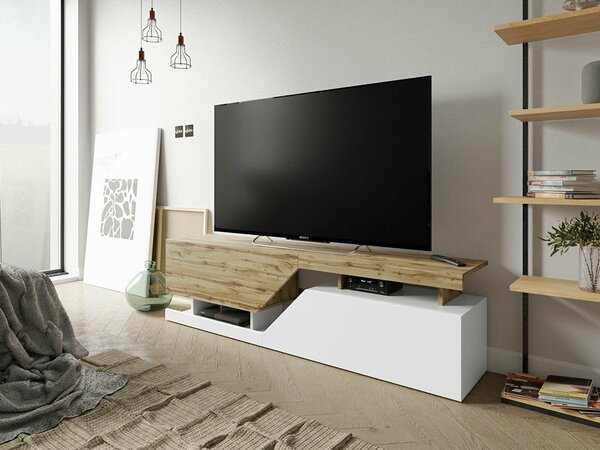 Comodă TV Comfivo Daldune, Stejar Wotan, Alb, PAL laminat, 47x160x35cm, 30 kg