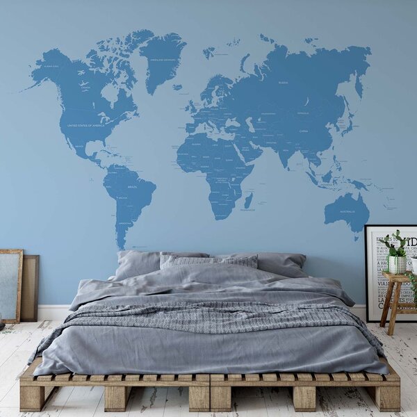 Modern World Map Blue