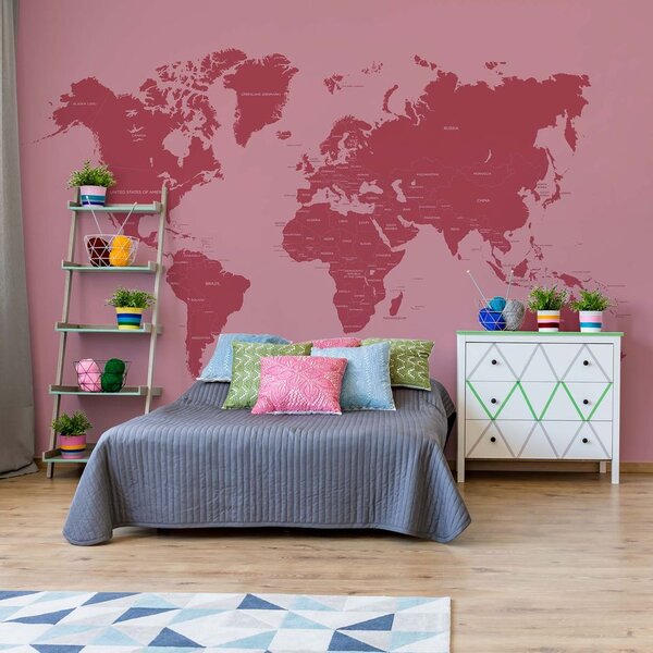 Modern World Map Red
