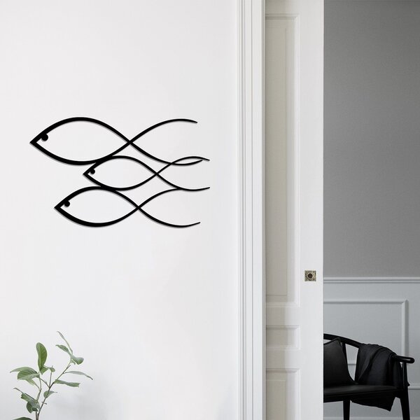 Decoratiune perete FISH, negru, metal, 50x30 cm