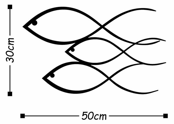 Decoratiune perete FISH, negru, metal, 50x30 cm