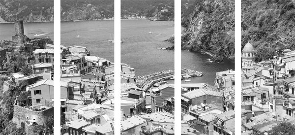 Tablou 5-piese coasta Italiei în alb-negru