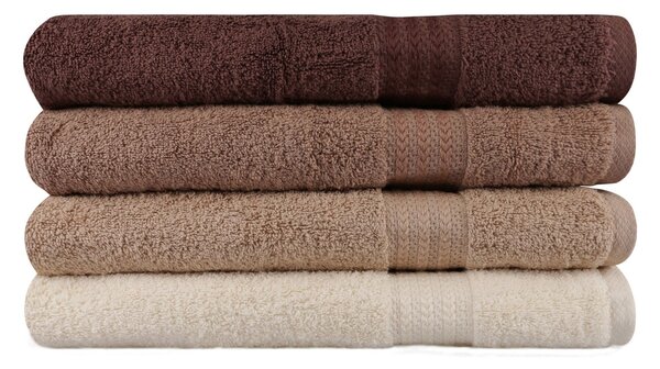 Set 4 prosoape baie RAINBOW, maro/crem, bumbac, 70x140 cm