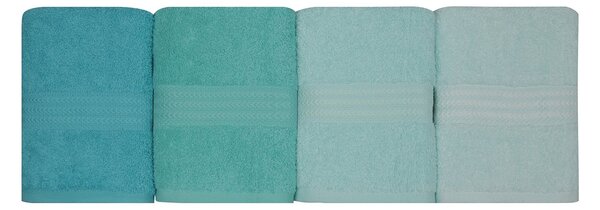 Set 4 prosoape baie RAINBOW, turcoaz, bumbac, 50x90 cm