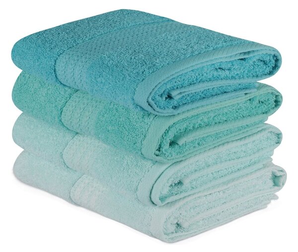 Set 4 prosoape baie RAINBOW, turcoaz, bumbac, 50x90 cm