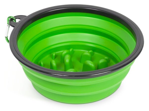 Bol pliabil pentru hranire lenta Yummie, 1000 ml, silicon, Verde