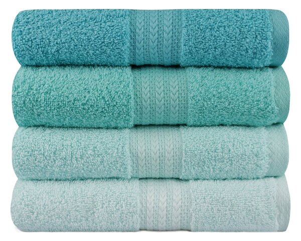 Set 4 prosoape baie RAINBOW, turcoaz, bumbac, 50x90 cm