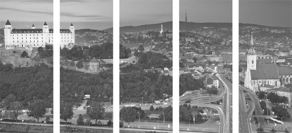 Tablou 5-piese seara în Bratislava în design alb-negru