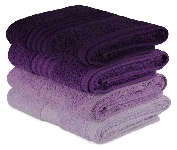 Set 4 prosoape baie RAINBOW, mov, bumbac, 50x90 cm
