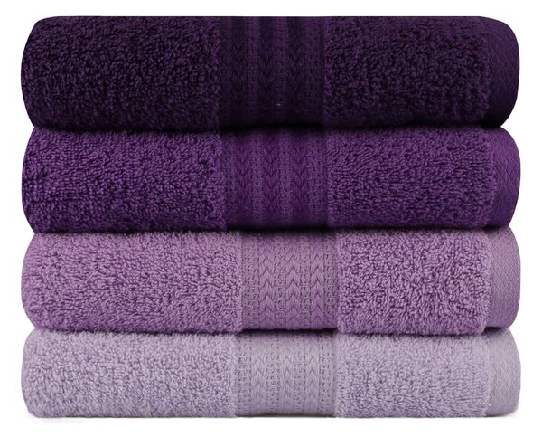 Set 4 prosoape baie RAINBOW, mov, bumbac, 50x90 cm