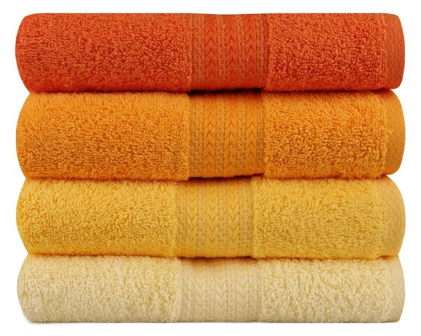 Set 4 prosoape baie RAINBOW, portocaliu/galben, bumbac, 50x90 cm