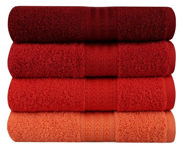 Set 4 prosoape baie RAINBOW, rosu, bumbac, 50x90 cm