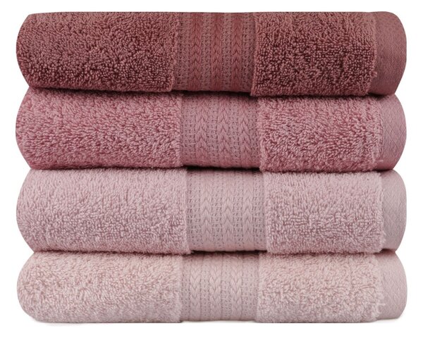 Set 4 prosoape baie RAINBOW, roz, bumbac, 50x90 cm
