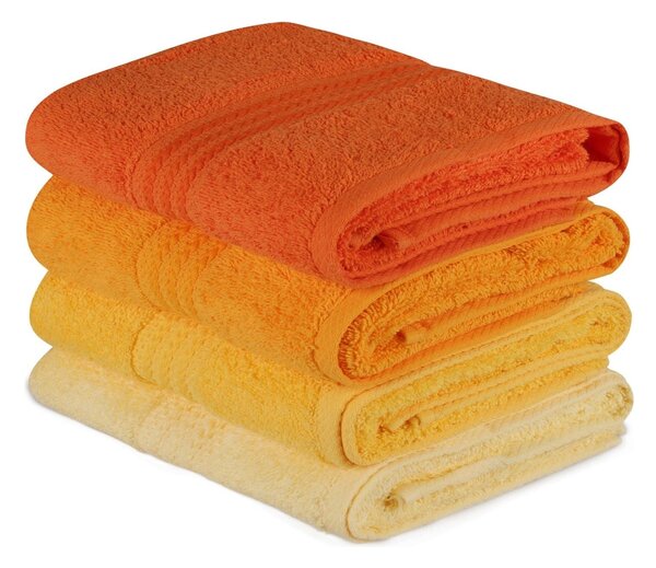 Set 4 prosoape baie RAINBOW, portocaliu/galben, bumbac, 50x90 cm