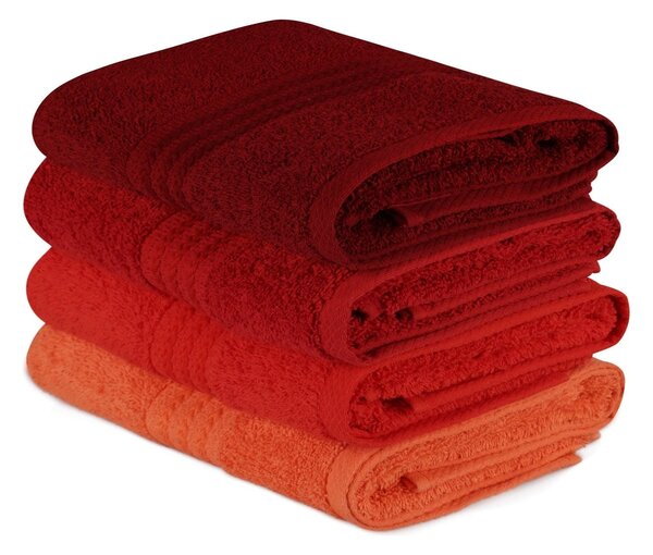 Set 4 prosoape baie RAINBOW, rosu, bumbac, 50x90 cm