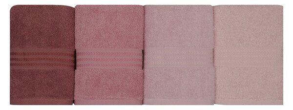 Set 4 prosoape baie RAINBOW, roz, bumbac, 50x90 cm