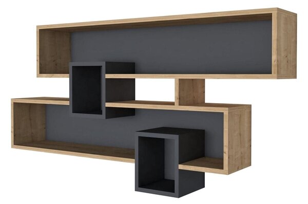 Raft KAREN, gri antracit/stejar, PAL melaminat, 120x22x72 cm