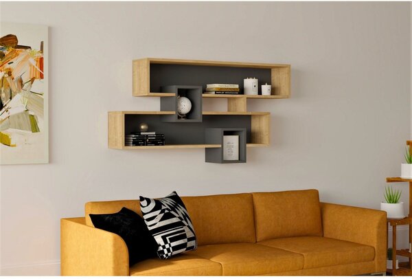 Raft KAREN, gri antracit/stejar, PAL melaminat, 120x22x72 cm