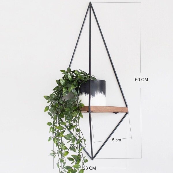 Raft WR039, nuc/negru, lemn de molid/metal, 60x15x23 cm