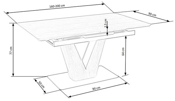 Masa extensibila UMBERTO, stejar/negru, 160/200x90x77 cm
