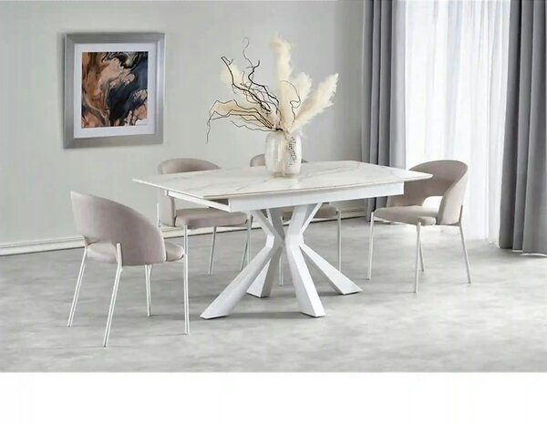 Masa living extensibila alba VIVALDI, ceramica/metal, 160/200x90x78 cm