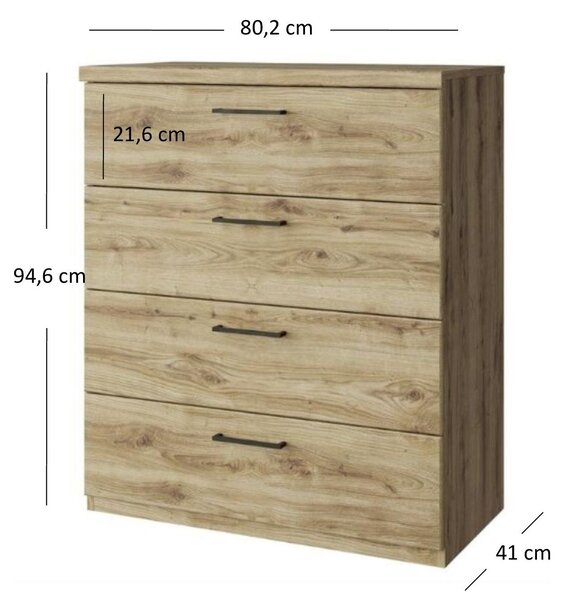 Comoda DOORSET, stejar navarra/negru, PAL laminat/plastic, 80x41x95 cm