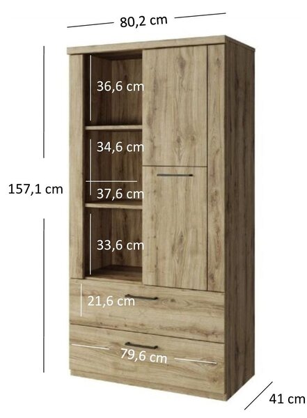 Dulap DOORSET, stejar navarra/negru, PAL laminat/plastic, 80x41x157 cm