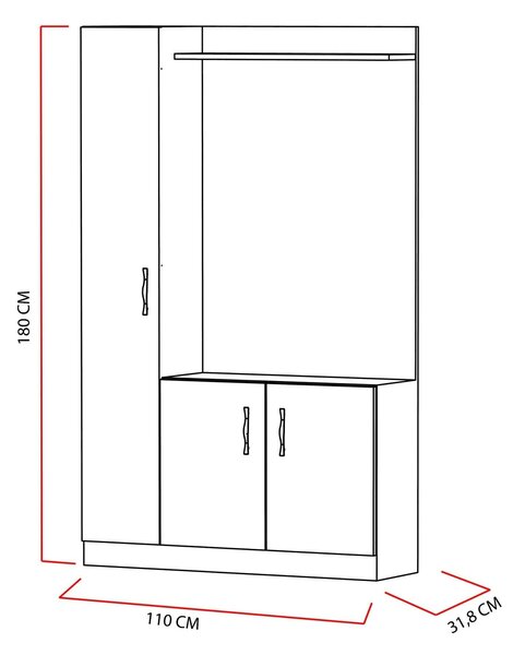 Mobilier hol NATUREL, alb, PAL melaminat, 110x32x180 cm