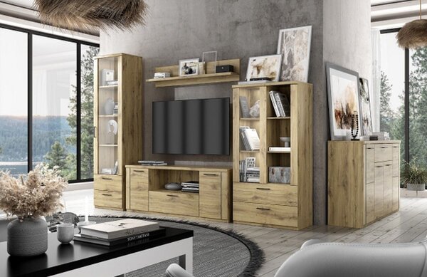 Dulap DOORSET, stejar navarra/negru, PAL laminat/plastic, 80x41x157 cm