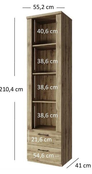 Biblioteca DOORSET, stejar navarra, PAL laminat, 55x41x210 cm