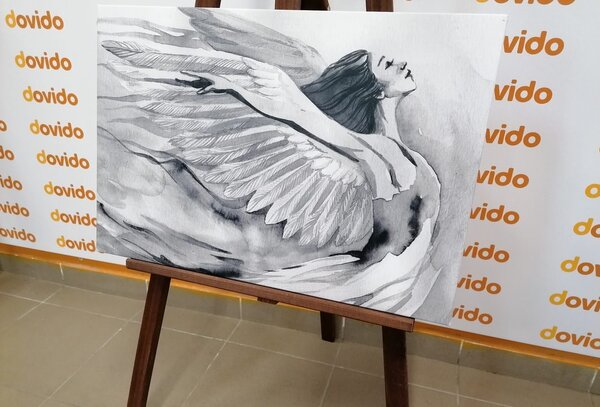 Tablou îngerul liber în design alb-negru