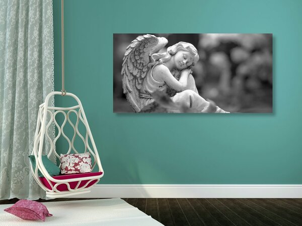 Tablou înger satisfăcut în design alb-negru
