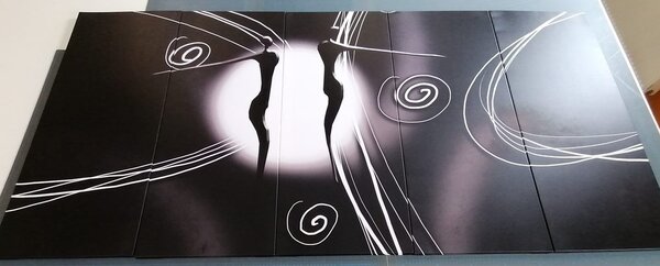 Tablou 5-piese iubire etno în design alb-negru