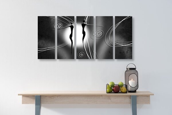 Tablou 5-piese iubire etno în design alb-negru