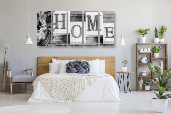Tablou 5-piese litere HOME în design alb-negru