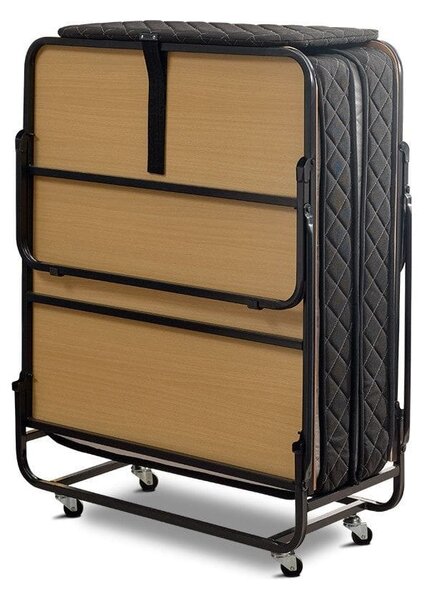 Pat pliabil XL Katlanir 90x200, stejar/negru, placaj/metal, cu saltea