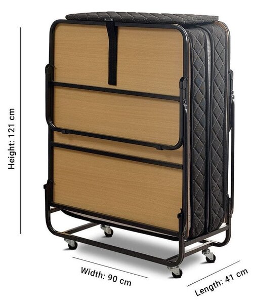 Pat pliabil XL Katlanir 90x200, stejar/negru, placaj/metal, cu saltea
