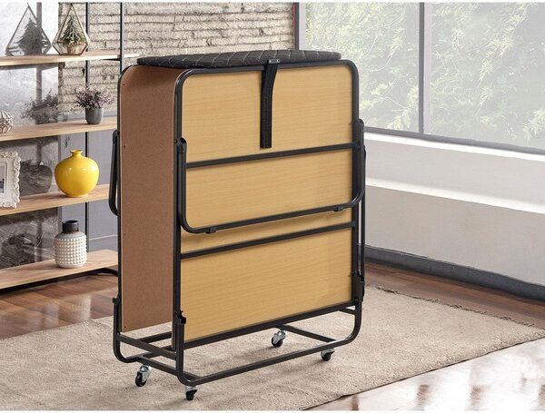 Pat pliabil XL Katlanir 90x200, stejar/negru, placaj/metal, cu saltea