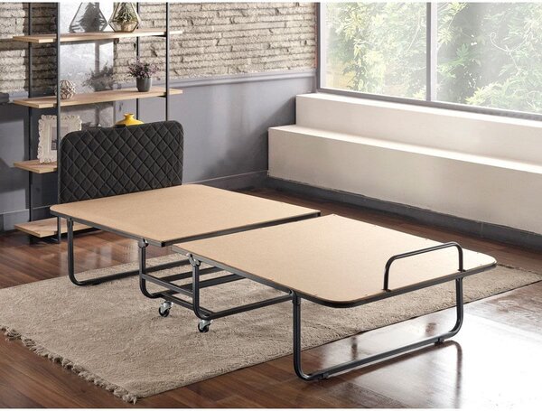 Pat pliabil XL Katlanir 90x200, stejar/negru, placaj/metal, cu saltea