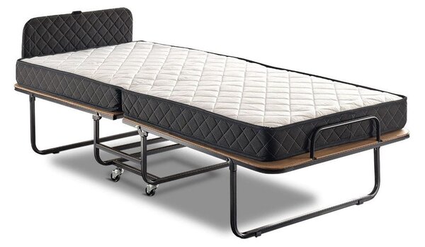 Pat pliabil XL Katlanir 90x200, stejar/negru, placaj/metal, cu saltea