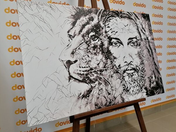 Tablou atotputernic cu leul în design alb-negru