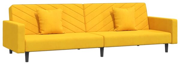 Canapea extensibilă cu 2 locuri, 2 perne, galben, catifea