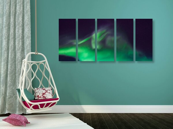 Tablou 5-piese aurora polară verde pe cer